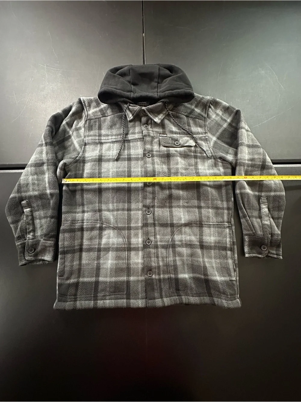 Tony Hawk Black and Gray Plaid Fleece Hoodie Jacket (Has small hole)